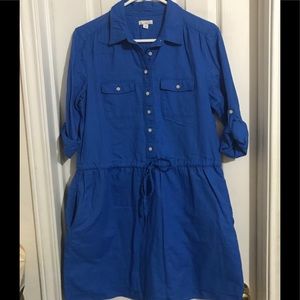 GAP BLUE TUNIC TOP DRESS TABBED SLEEVE POCKETS MED